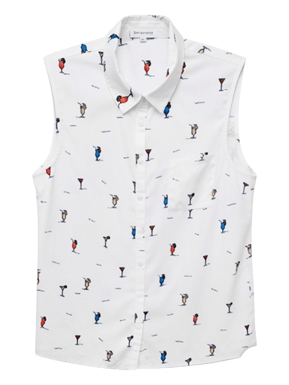 Marie Claire Cocktail Print Semi-Sheer Sleeveless Button-Down Blouse Size L